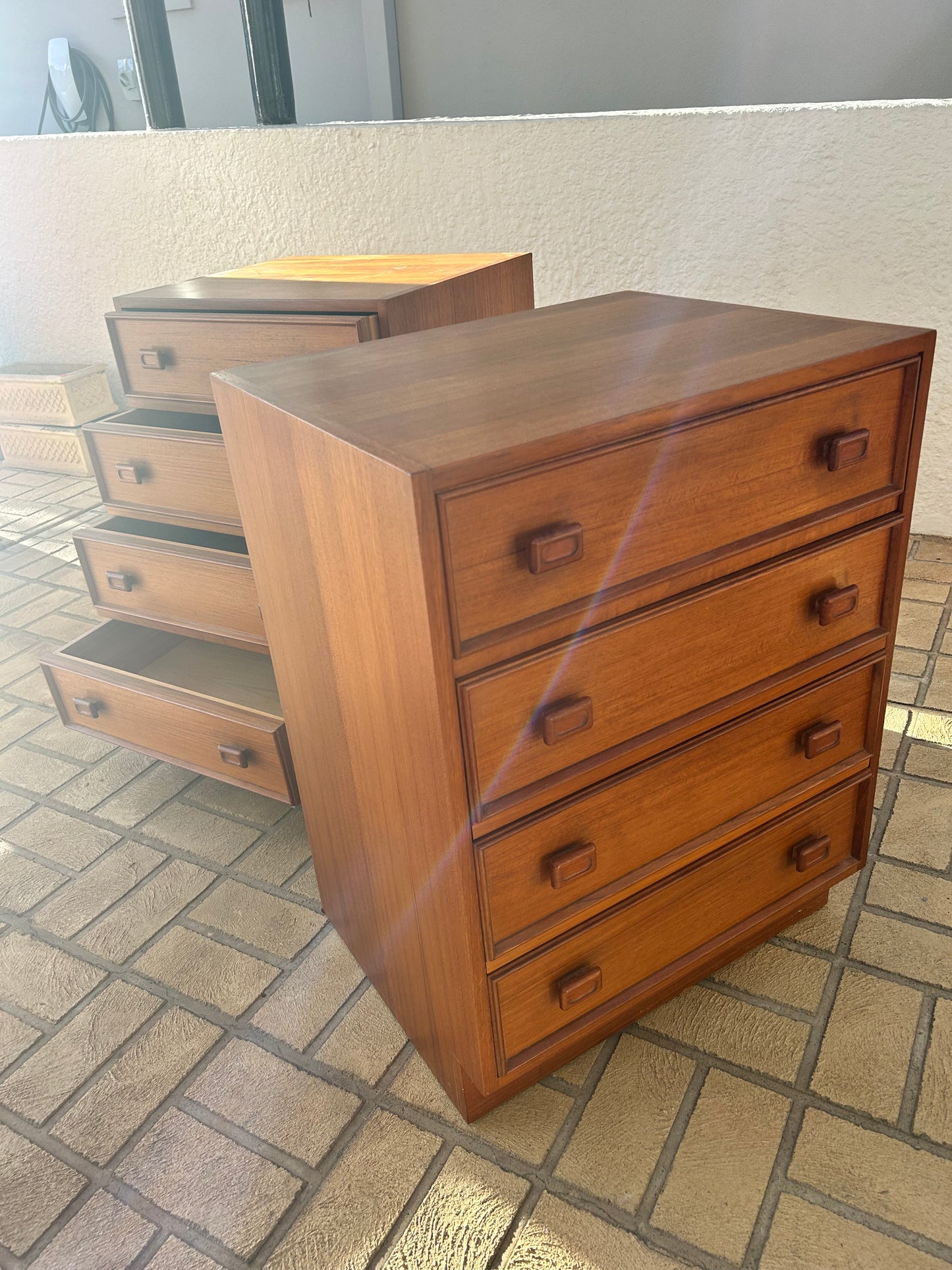 Parker bedsides golden teak square handle Mid Century