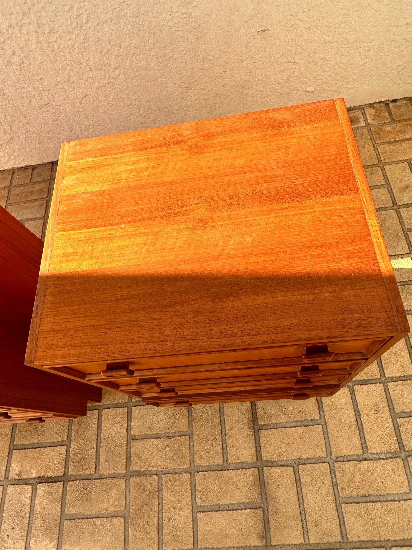 Parker bedsides golden teak square handle Mid Century