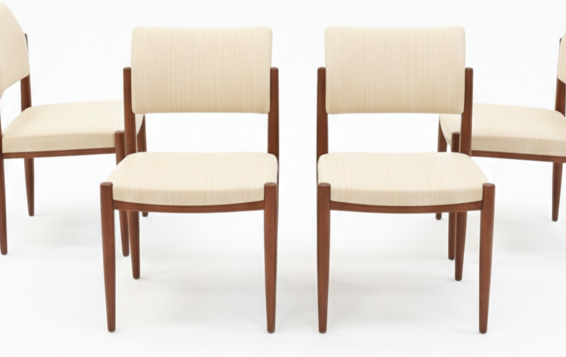 Mid Century Nordic Chiswell Cream vinyl teak set of four chairs vintage condition