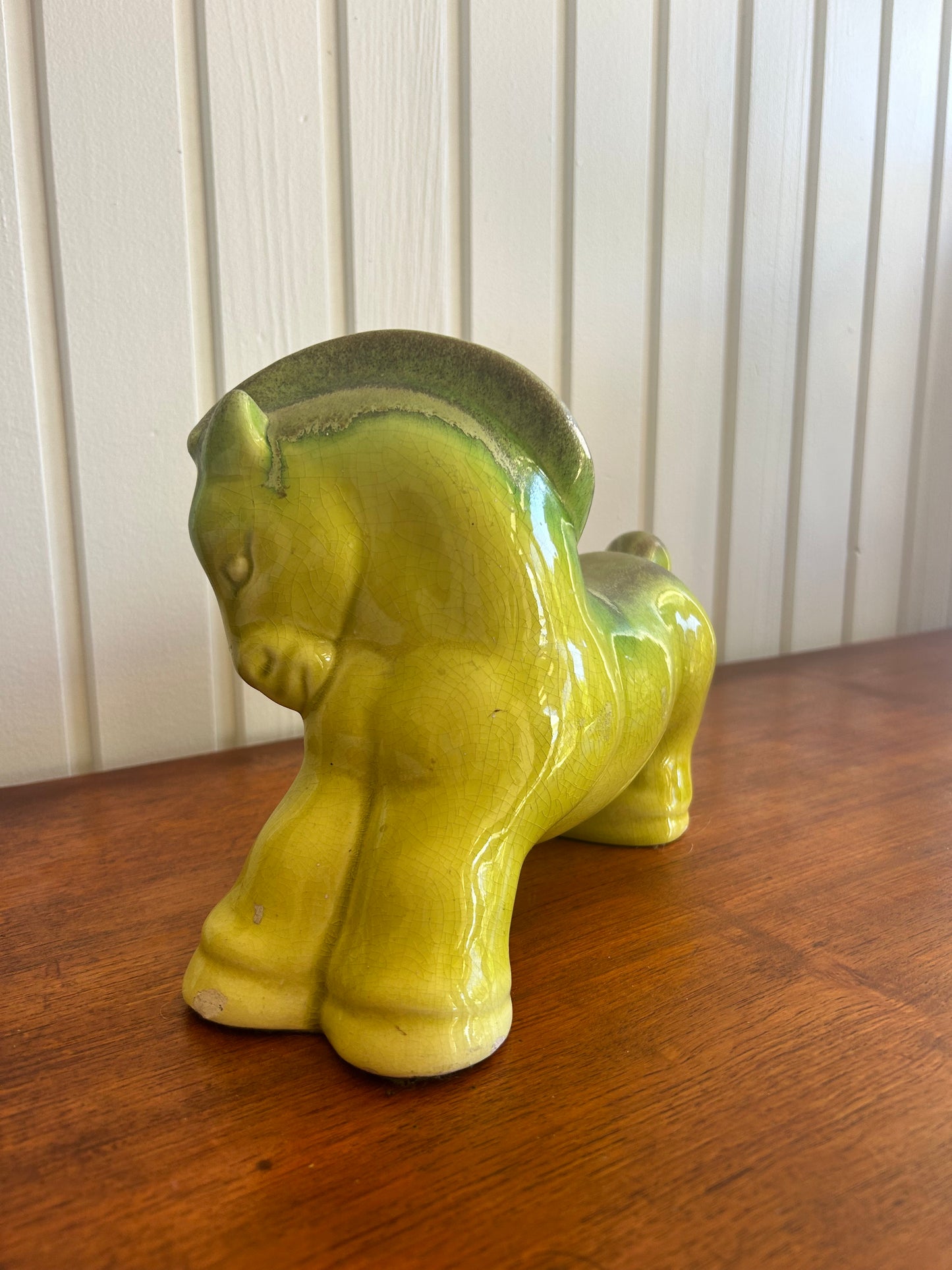 Mid Century Frankoma horse pottery figure bright lime and yellow