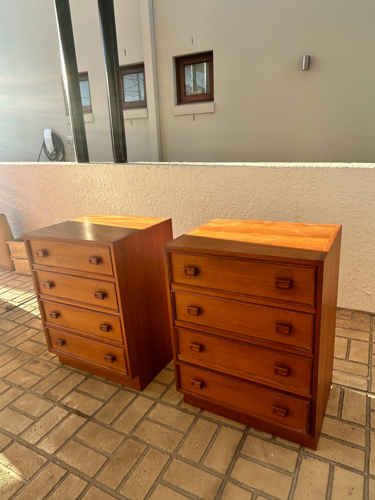 Parker bedsides golden teak square handle Mid Century