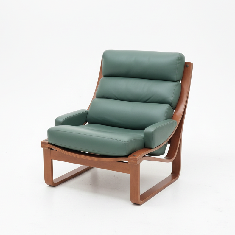 Mid Century Tessa T4 Fred Lowen retro sling chair teak frame Sage leather