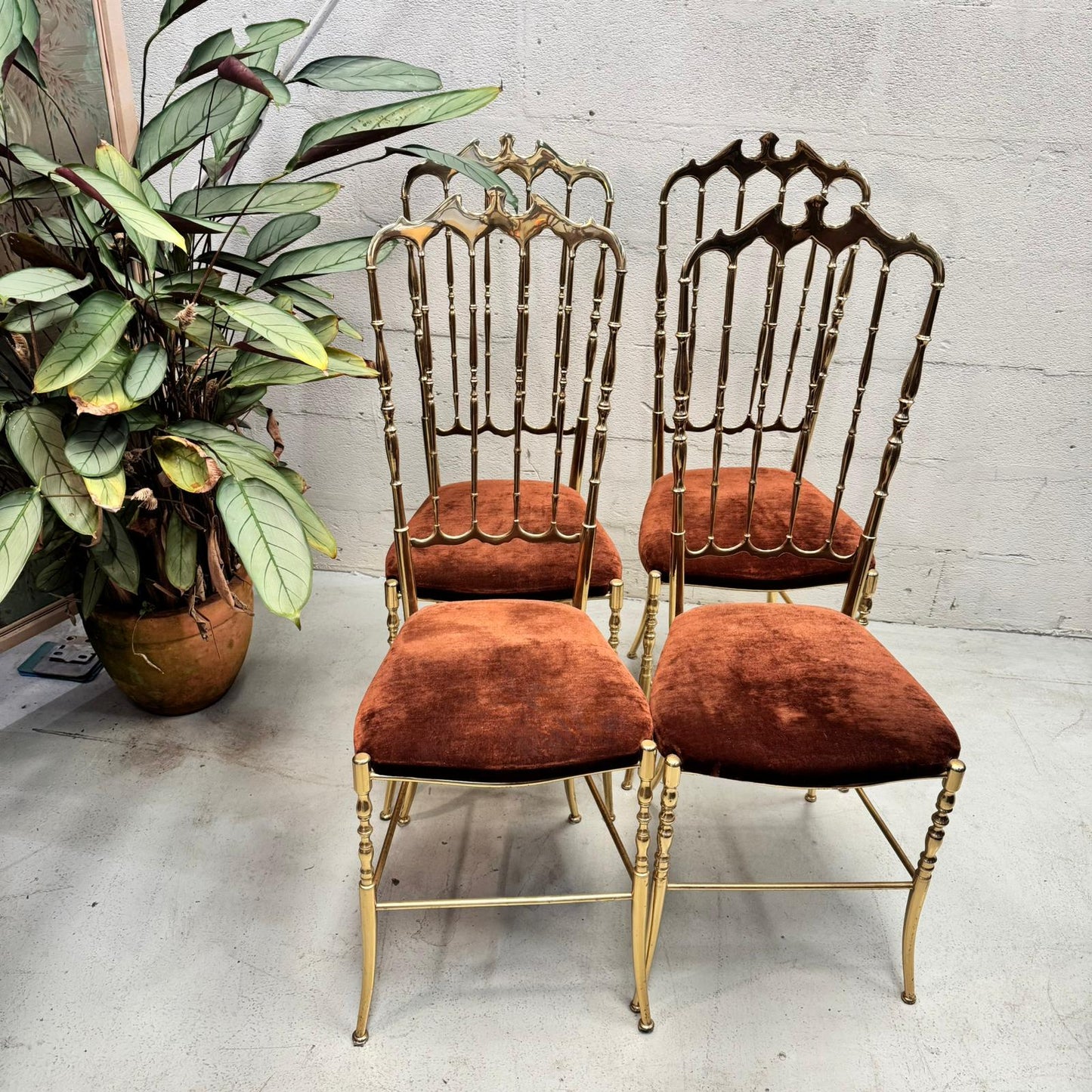 Chiavari Chairs Set Polished Brass Italy 1960s (4)