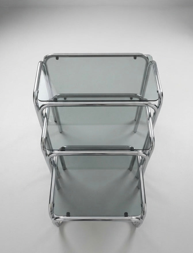 Post Modern Nest of table chrome smoked glass