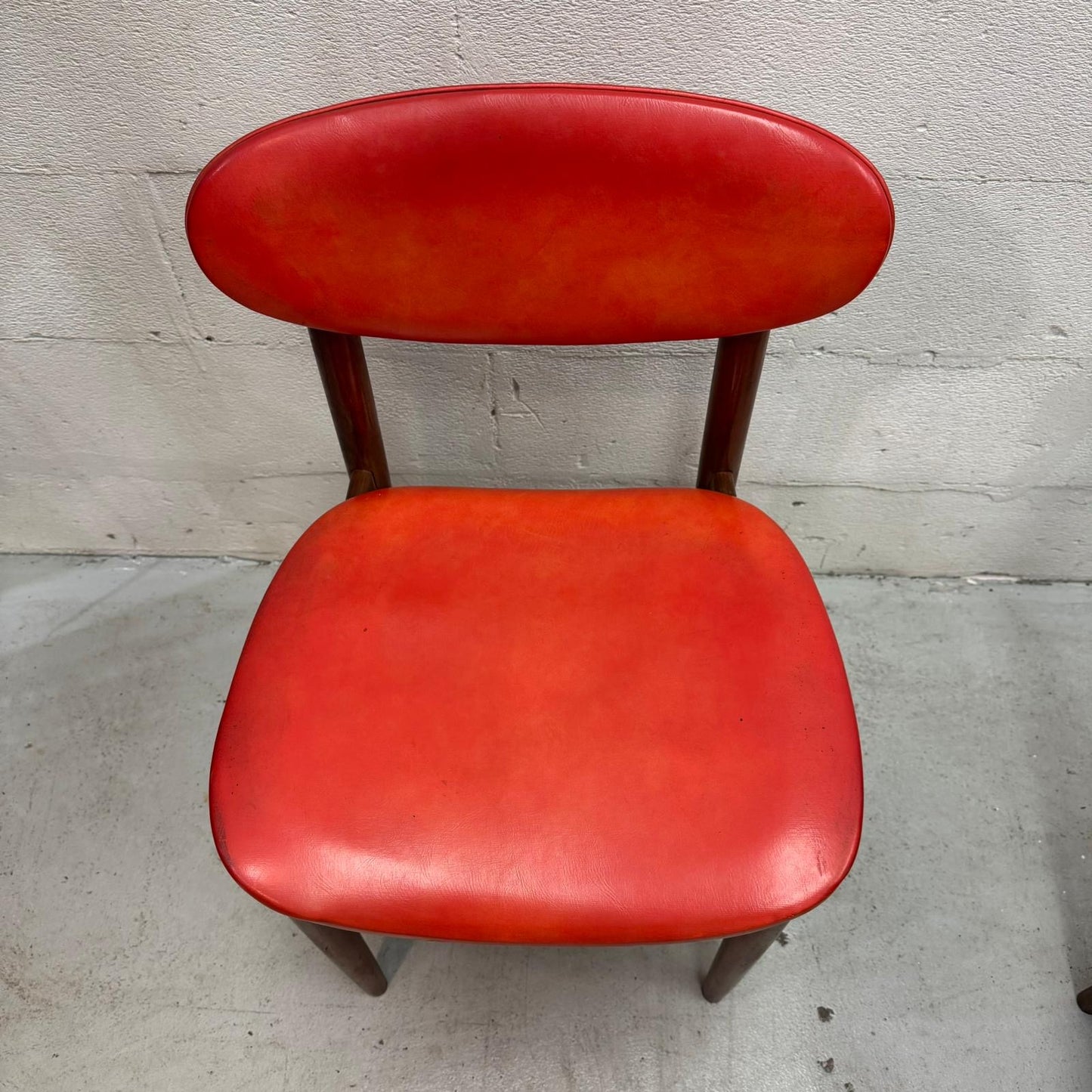 Mid Century Elite bean Tasmanian Ash chairs orange vinyl