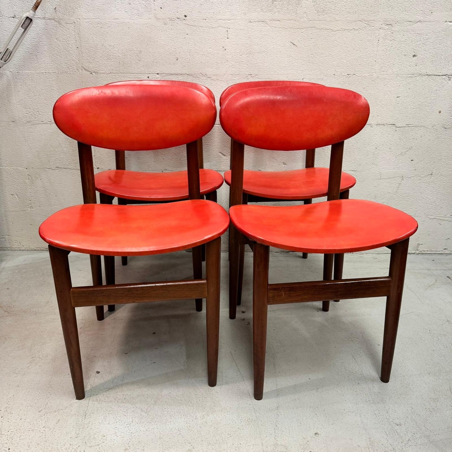 Mid Century Elite bean Tasmanian Ash chairs orange vinyl