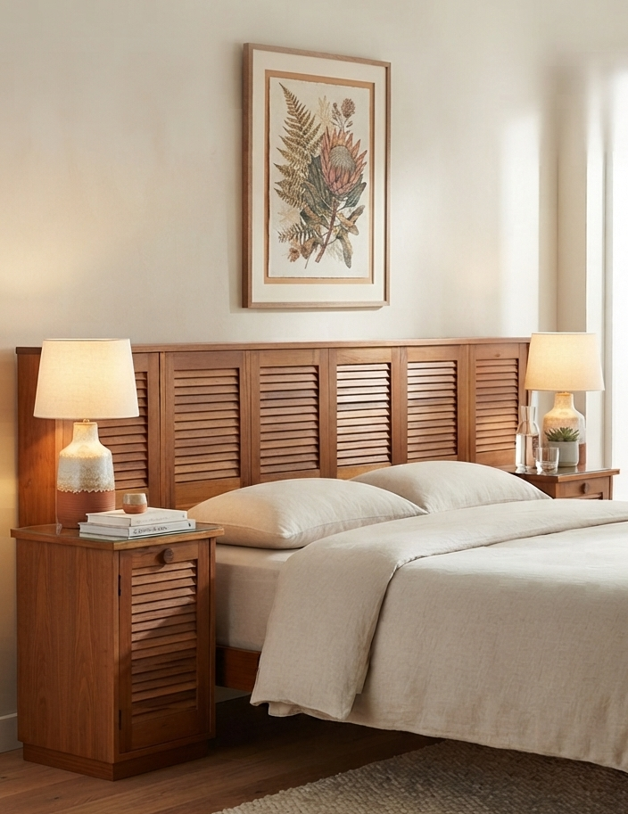 Mid Century Louvre door finish headboard and bedsides Maple Australian 1960s