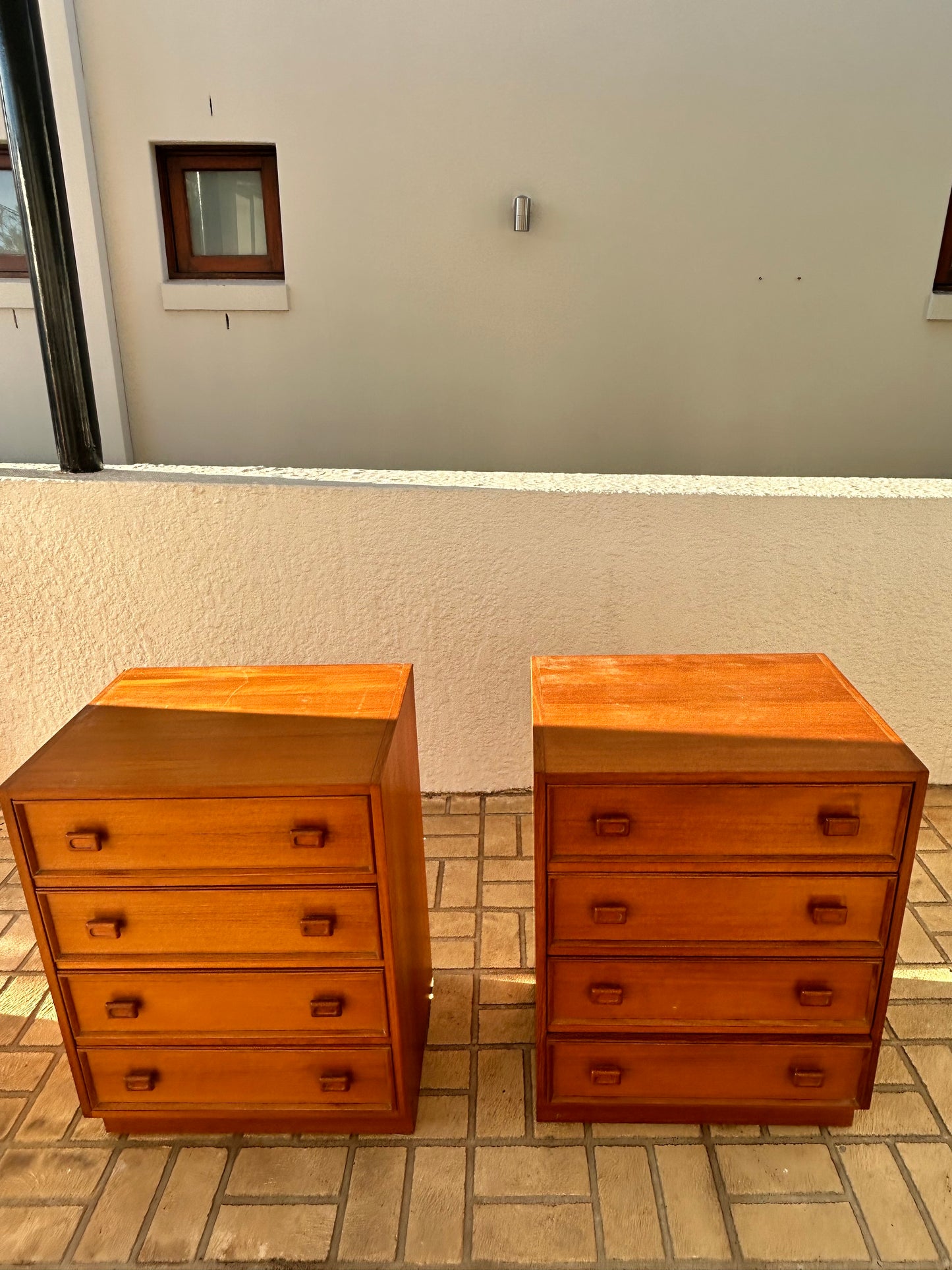 Parker bedsides golden teak square handle Mid Century