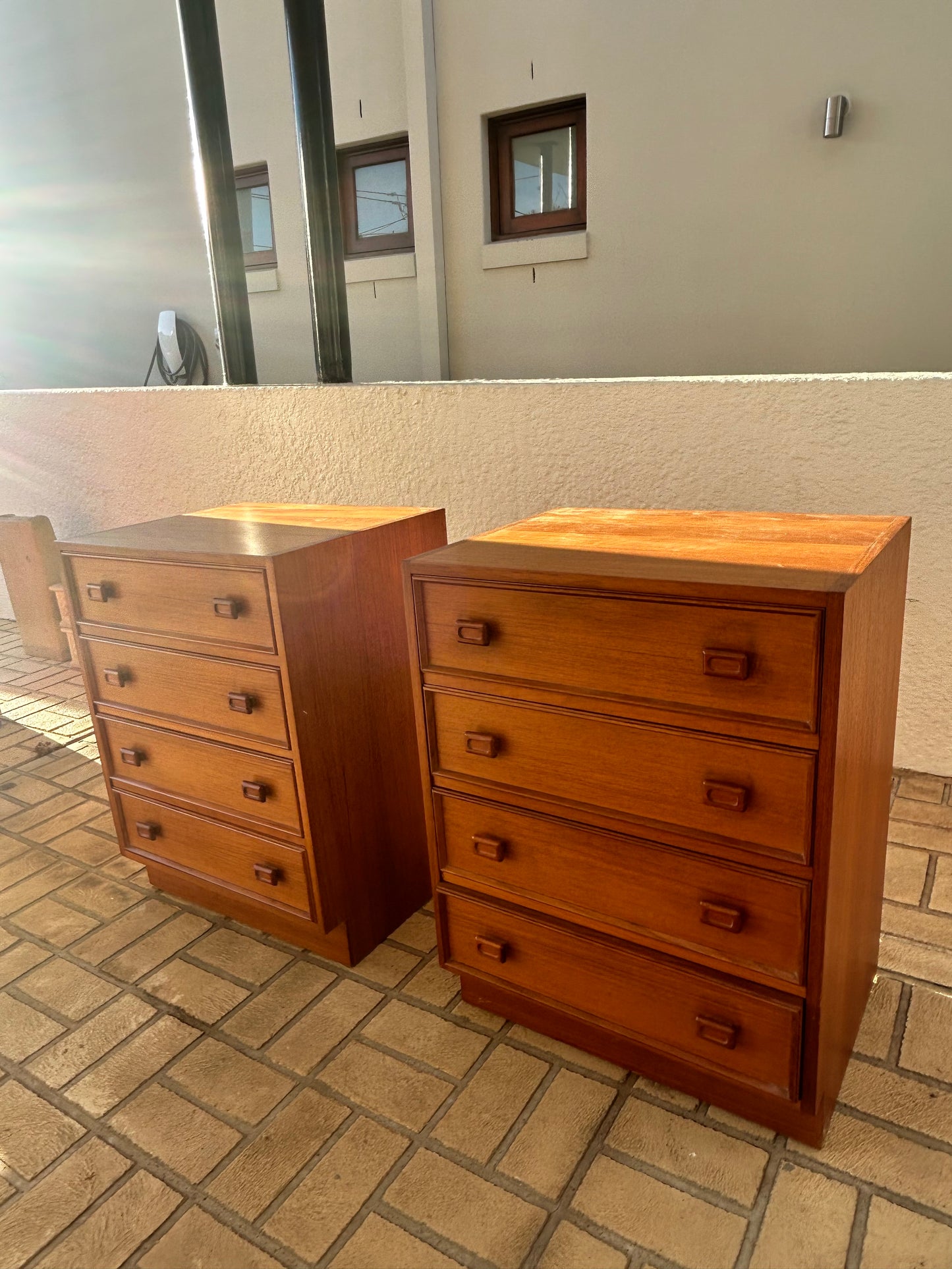 Parker bedsides golden teak square handle Mid Century