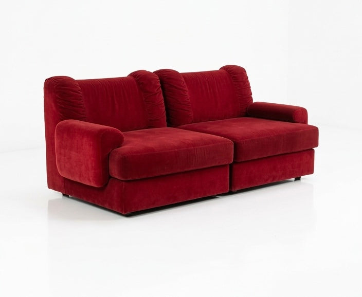 Mid Century Modular play pen red velvet 10 piece jumbo lounge sofa