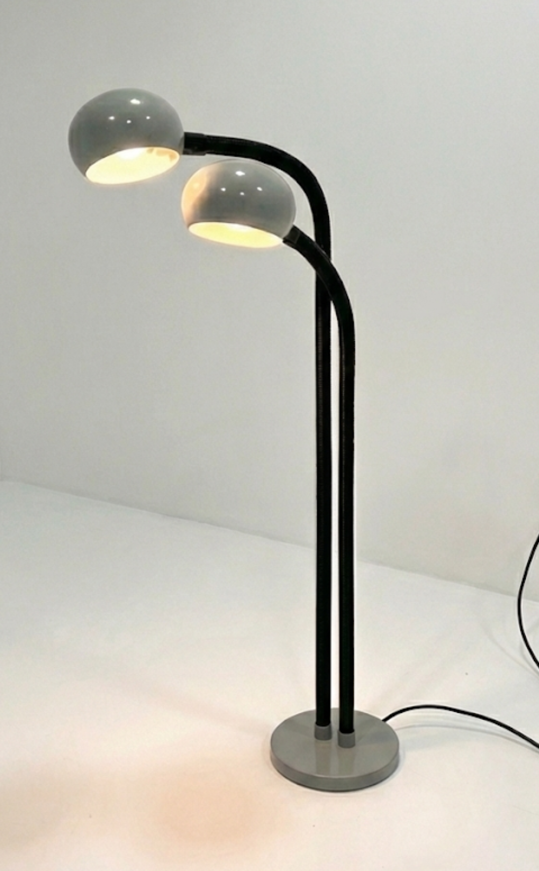 Mid Century Oslo 1970s grey and black floor lamp flexible twin head