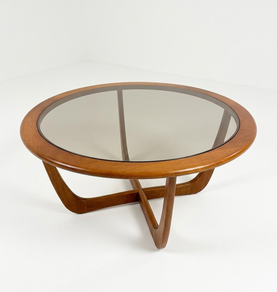 Mid Century Kalmar teak and smoked glass round coffee table 1970s retro mcm