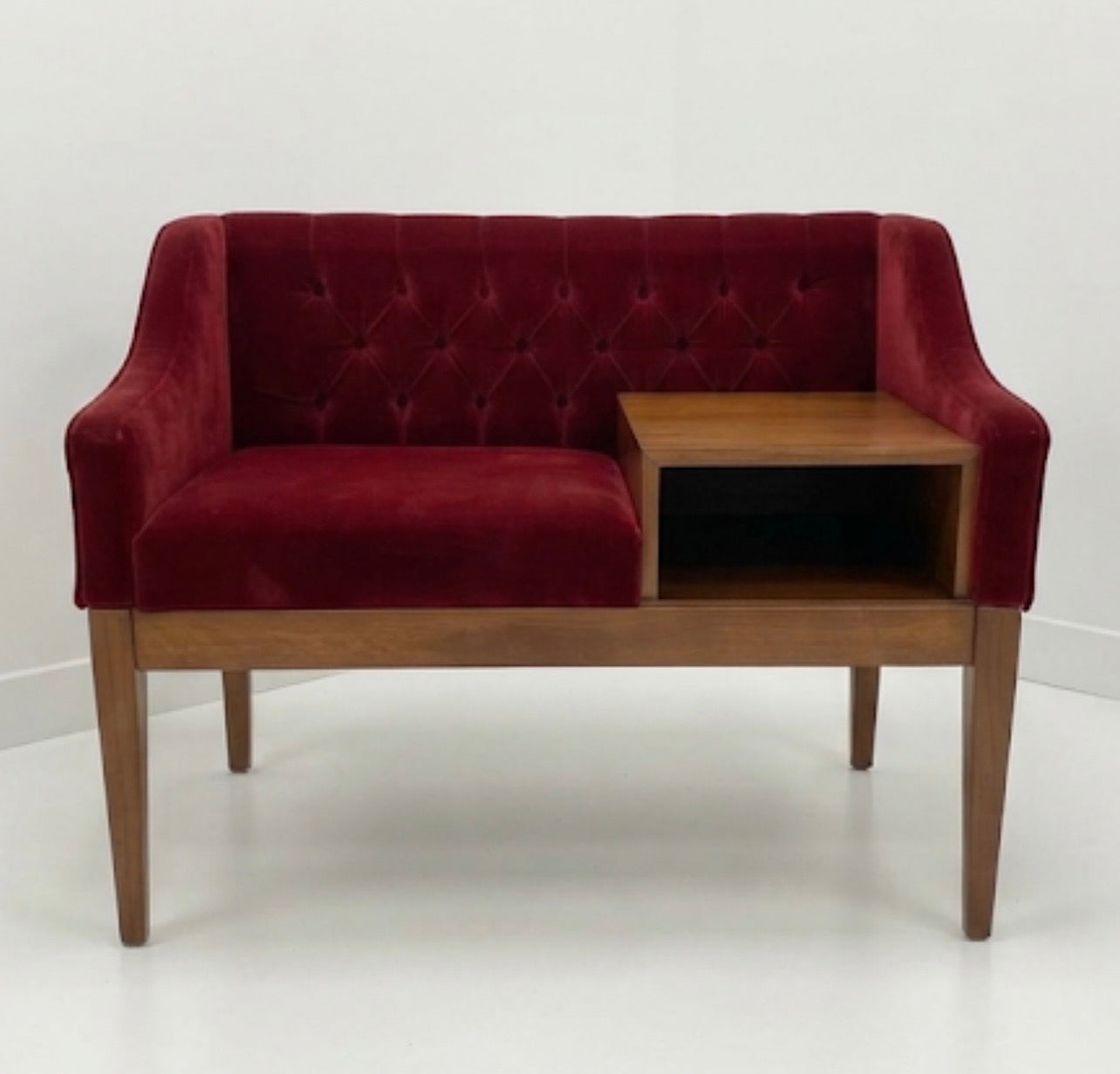 Mid Century Telephone table red velvet seat retro teak