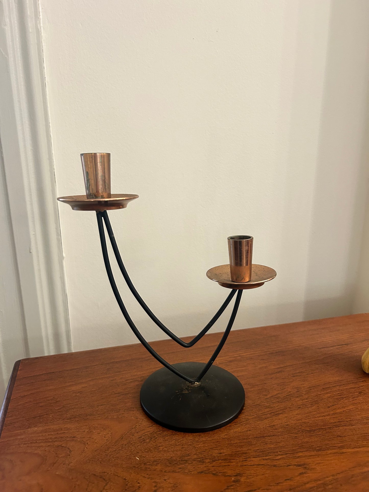 Atomic two tier candle holder black copper