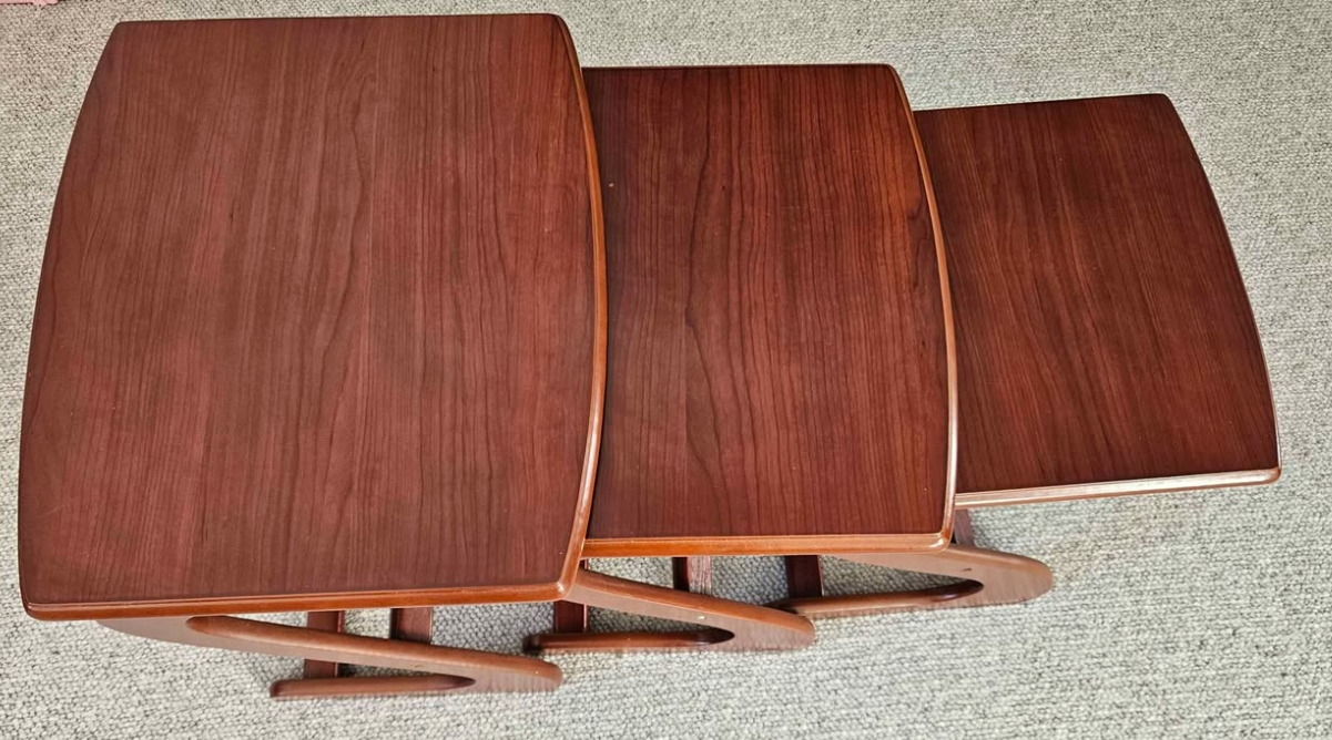 Mid Century S nest of tables coffee table side retro wood compact