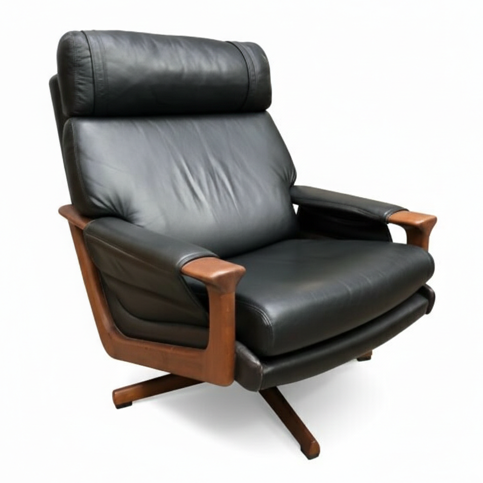 Mid Century Tessa T21 swivel armchair black premium leather retro vintage mcm