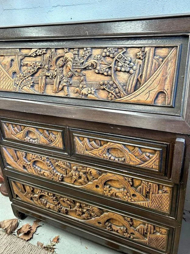 Antique Hand Carved Oriental Writing Desk