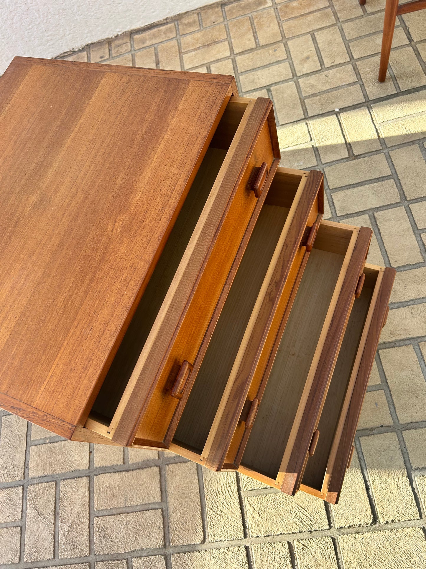 Parker bedsides golden teak square handle Mid Century