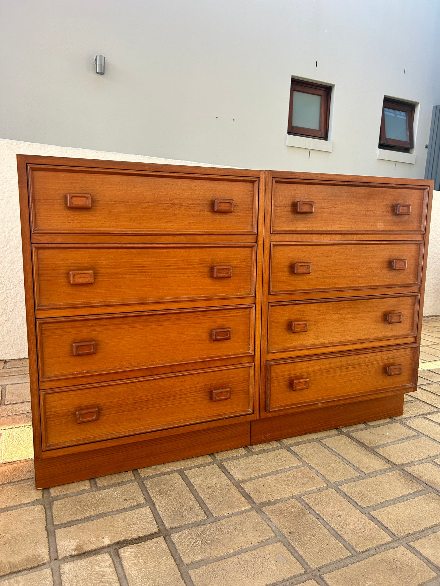 Parker bedsides golden teak square handle Mid Century