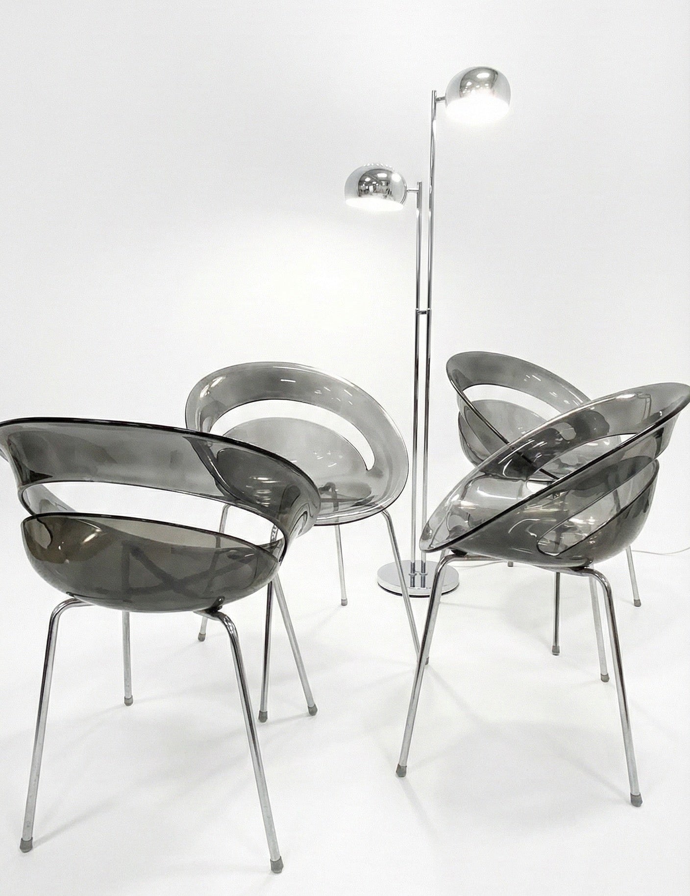 Space age chrome perspex scoop chair Arik Levy ‘Tina’ Industrial