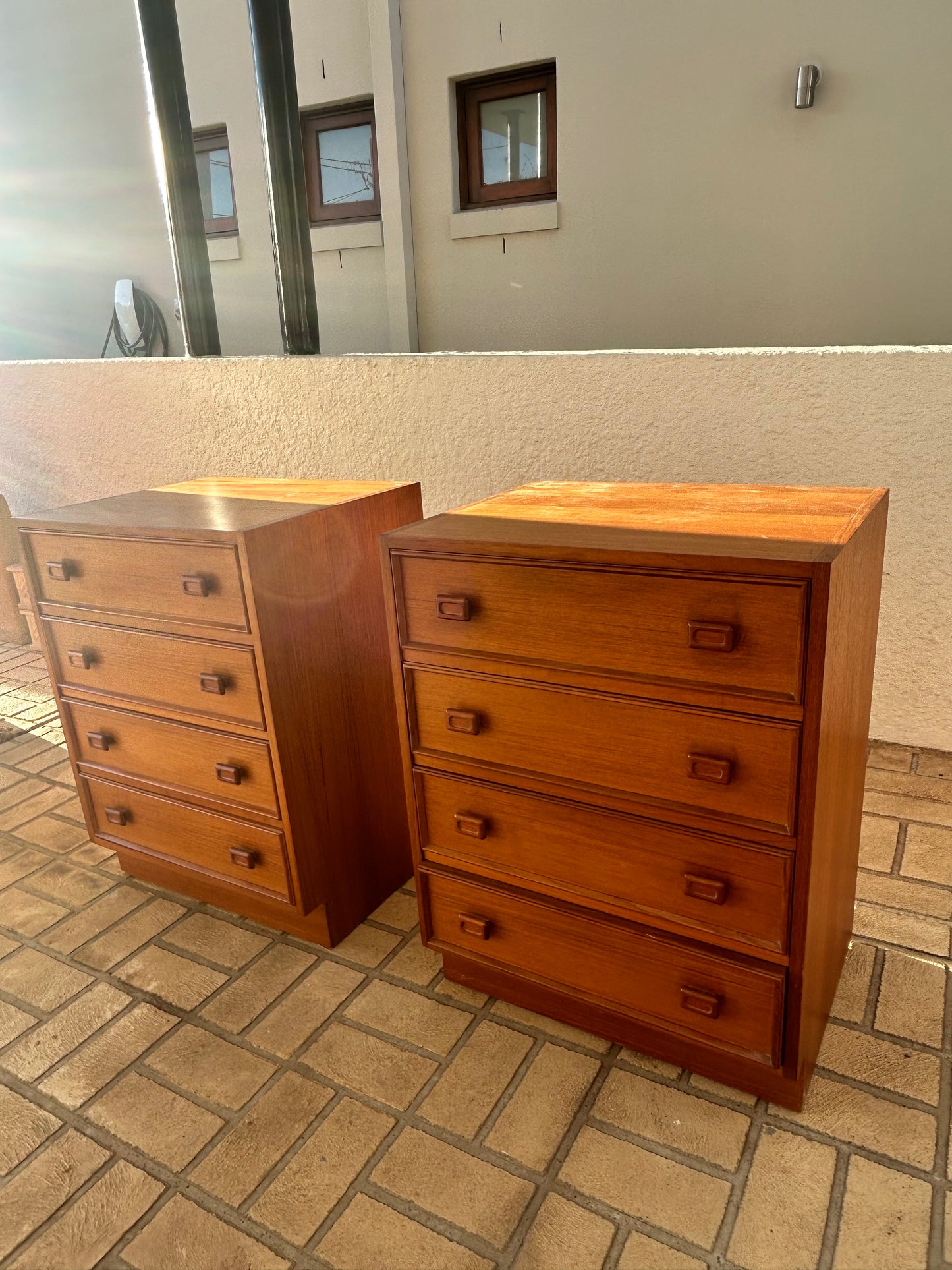 Parker bedsides golden teak square handle Mid Century