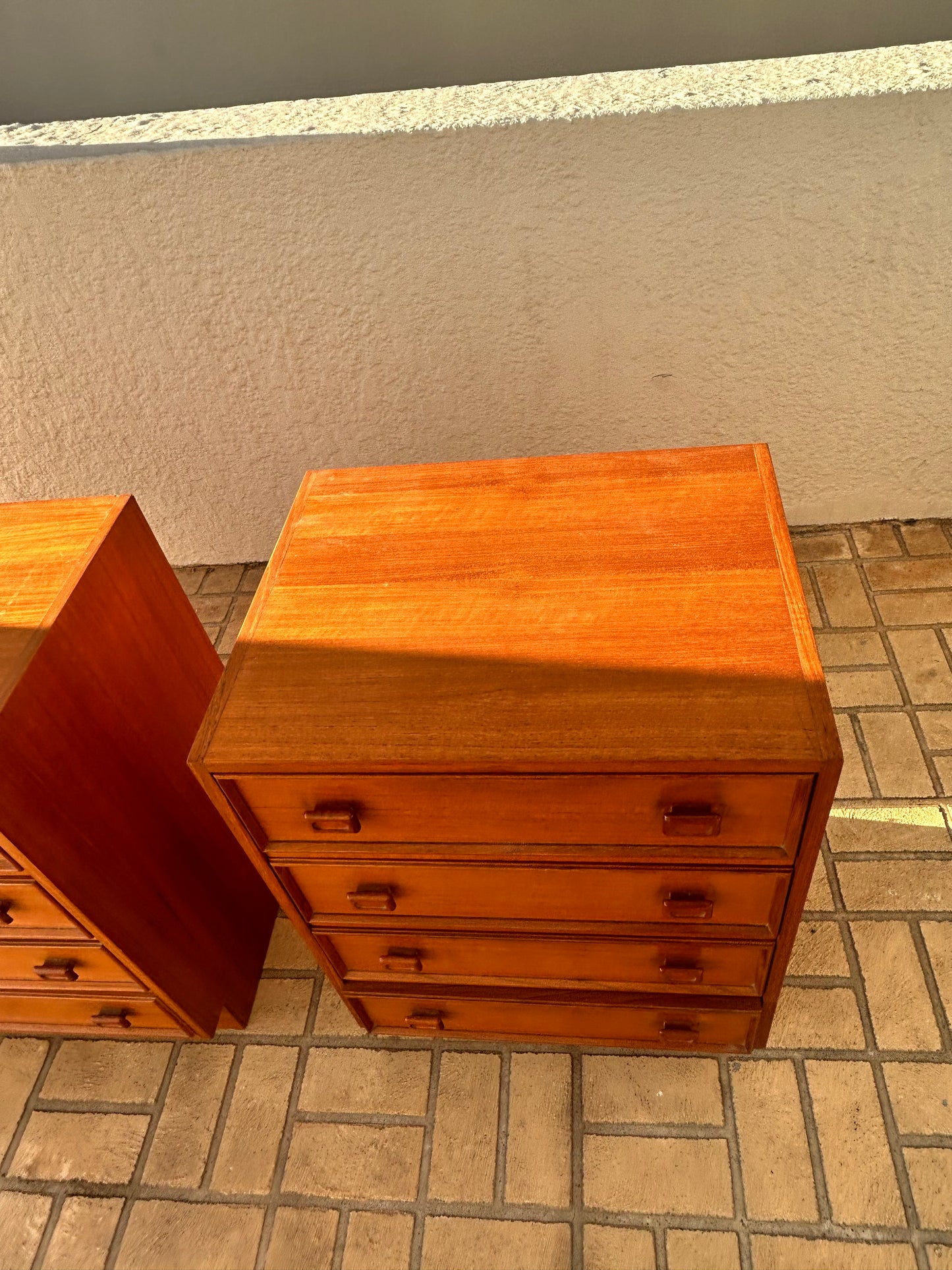 Parker bedsides golden teak square handle Mid Century