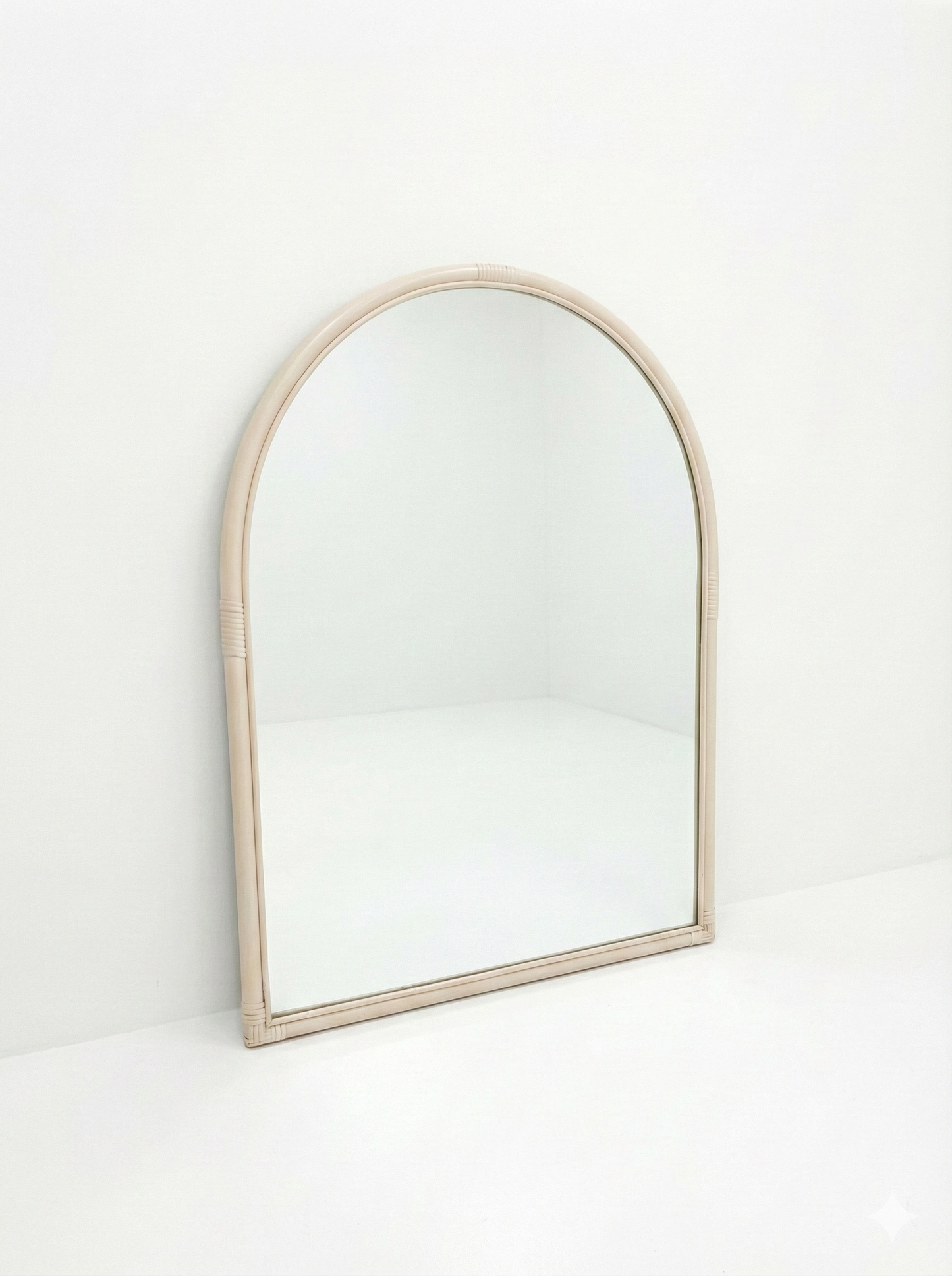 Vintage arch mirror soft cream painted cane 80s