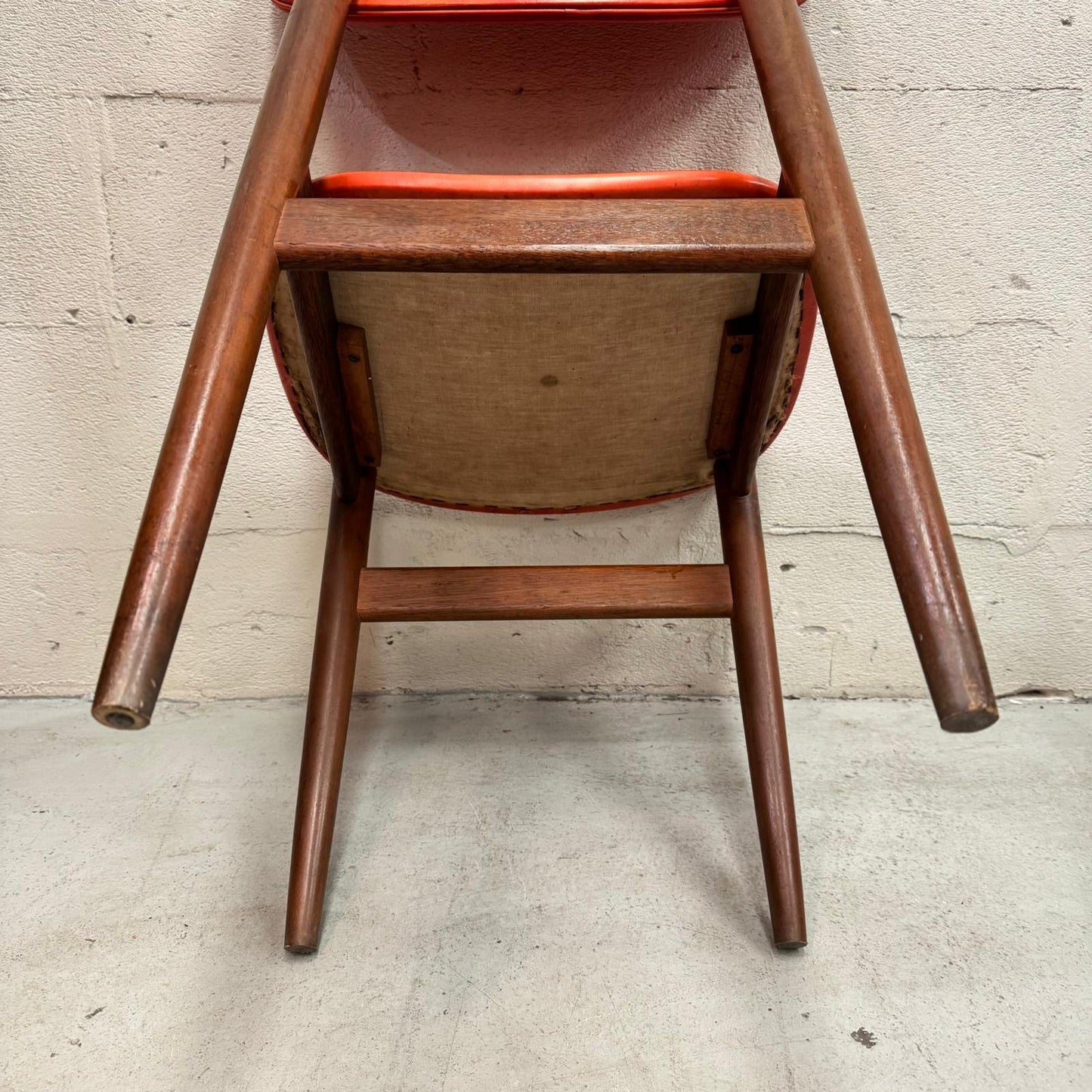 Mid Century Elite bean Tasmanian Ash chairs orange vinyl