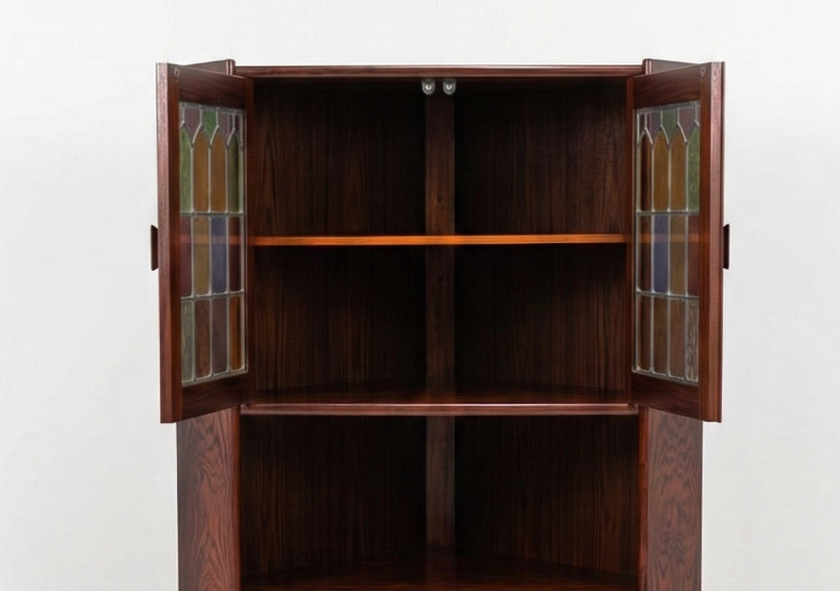 Mid Century Danish rosewood lead light rainbow corner cabinet cigar legs