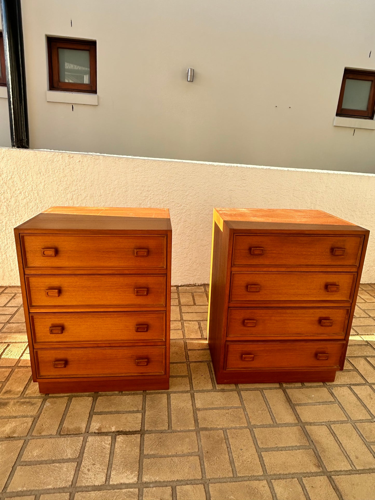 Parker bedsides golden teak square handle Mid Century