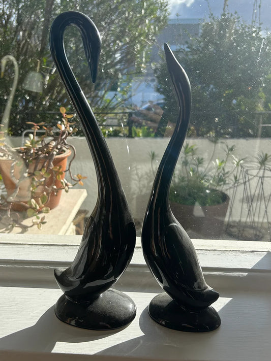 Mid Century Black Swan Pair Made in Japan