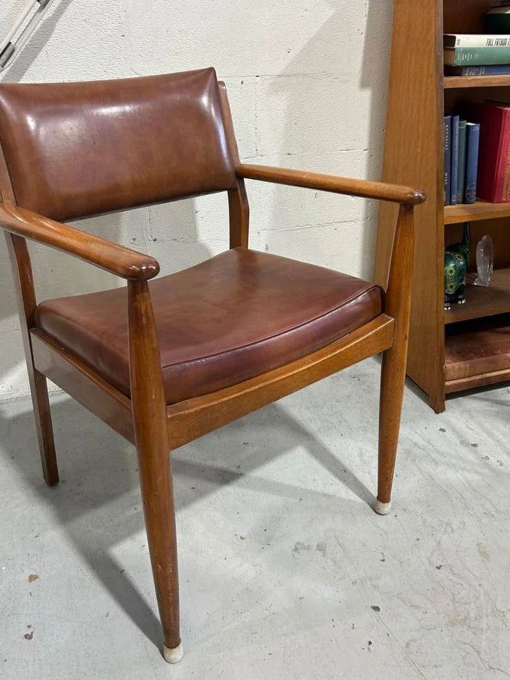 Mid Century Tan Vinyl Armchair Danish