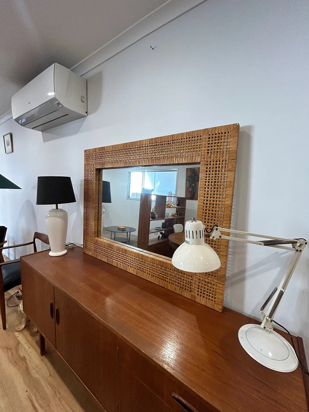 Mid Century Extra Large Rattan Woven Mirror