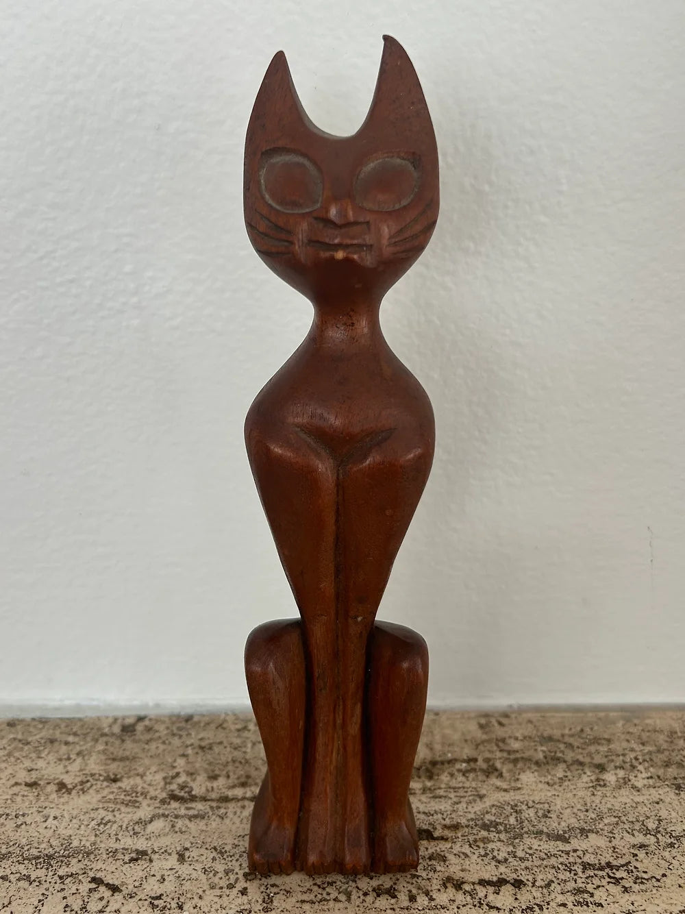 Mid Century Teak Cat Hand Carved