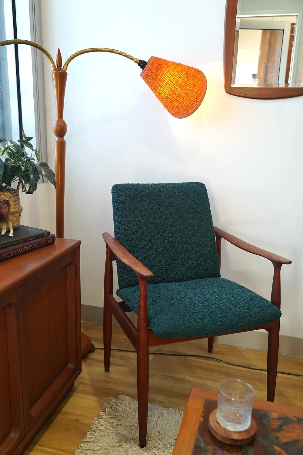 Parker Carver Chair Re-Upholstered in Blue Boucle