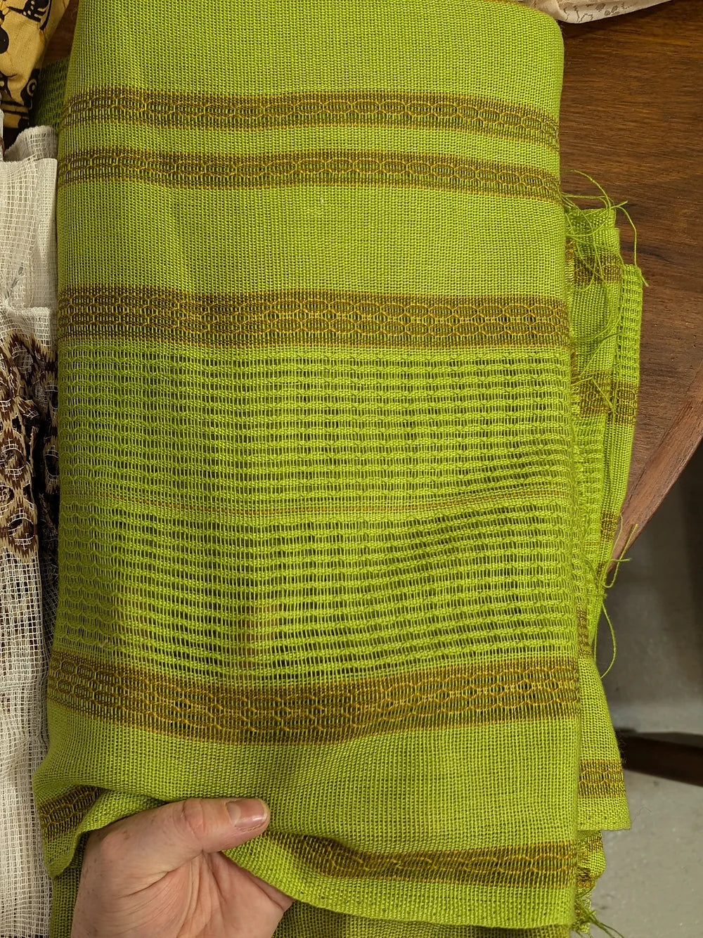 Retro Lime Green Netted 70's Curtain Fabric and Tablecloth