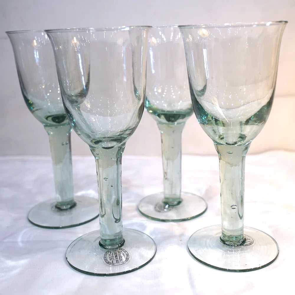 Set of 4 Spanish Handblown Tulip Shaped Glasses in Sea Green