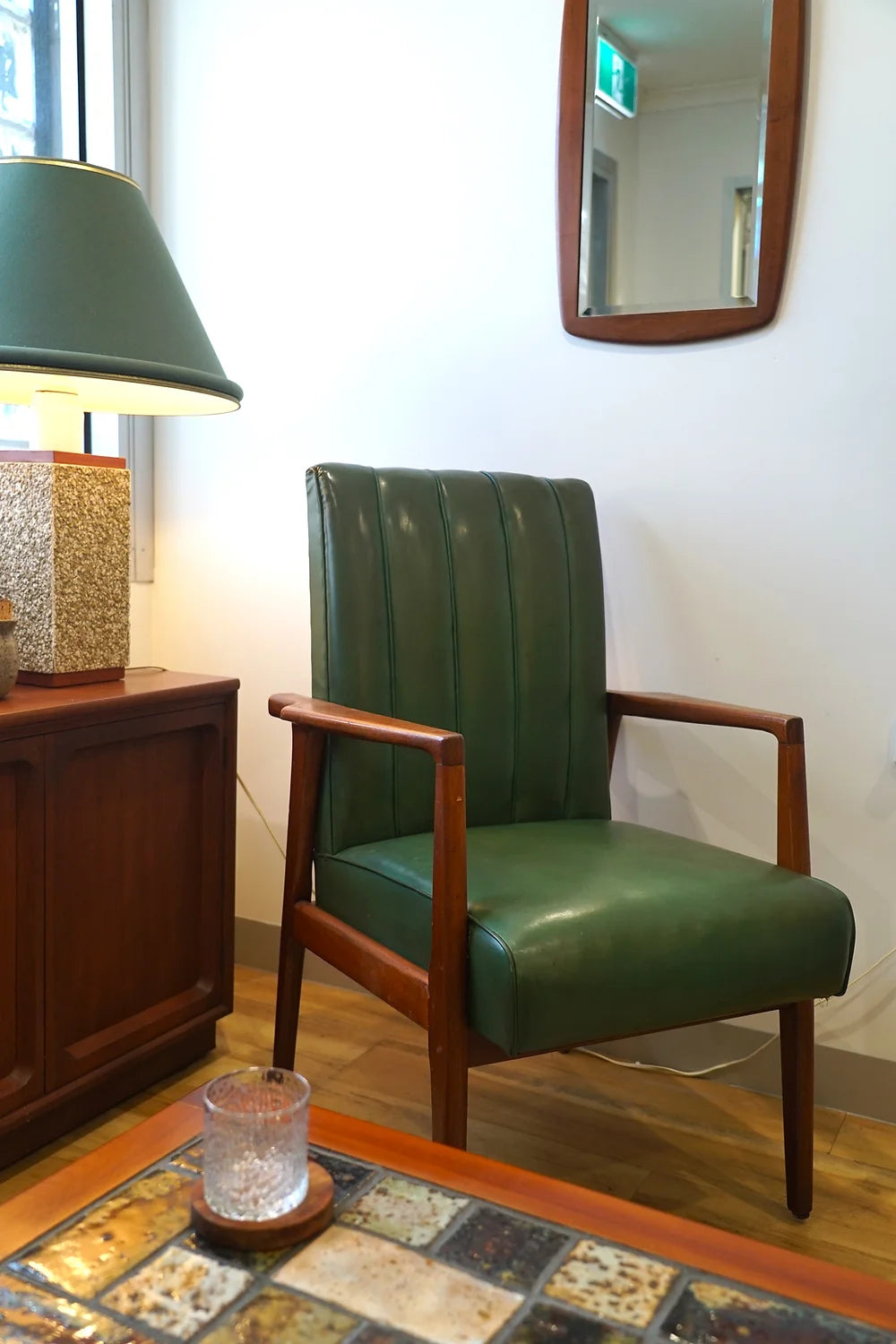 Timber and Green Vinyl Retro Arm Chair