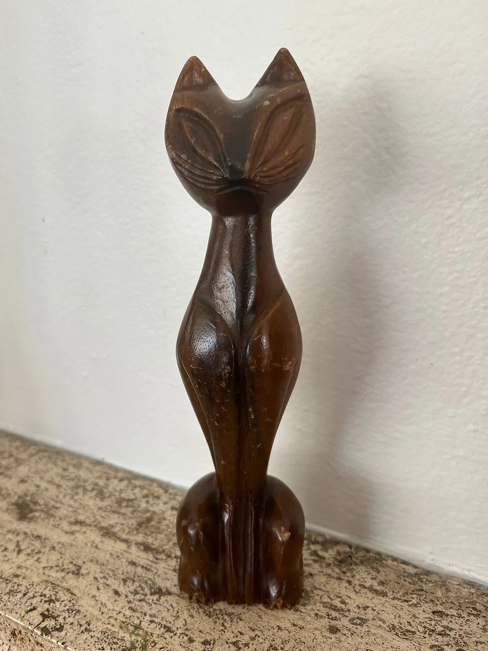 Vintage Cat Statue Hand Carved