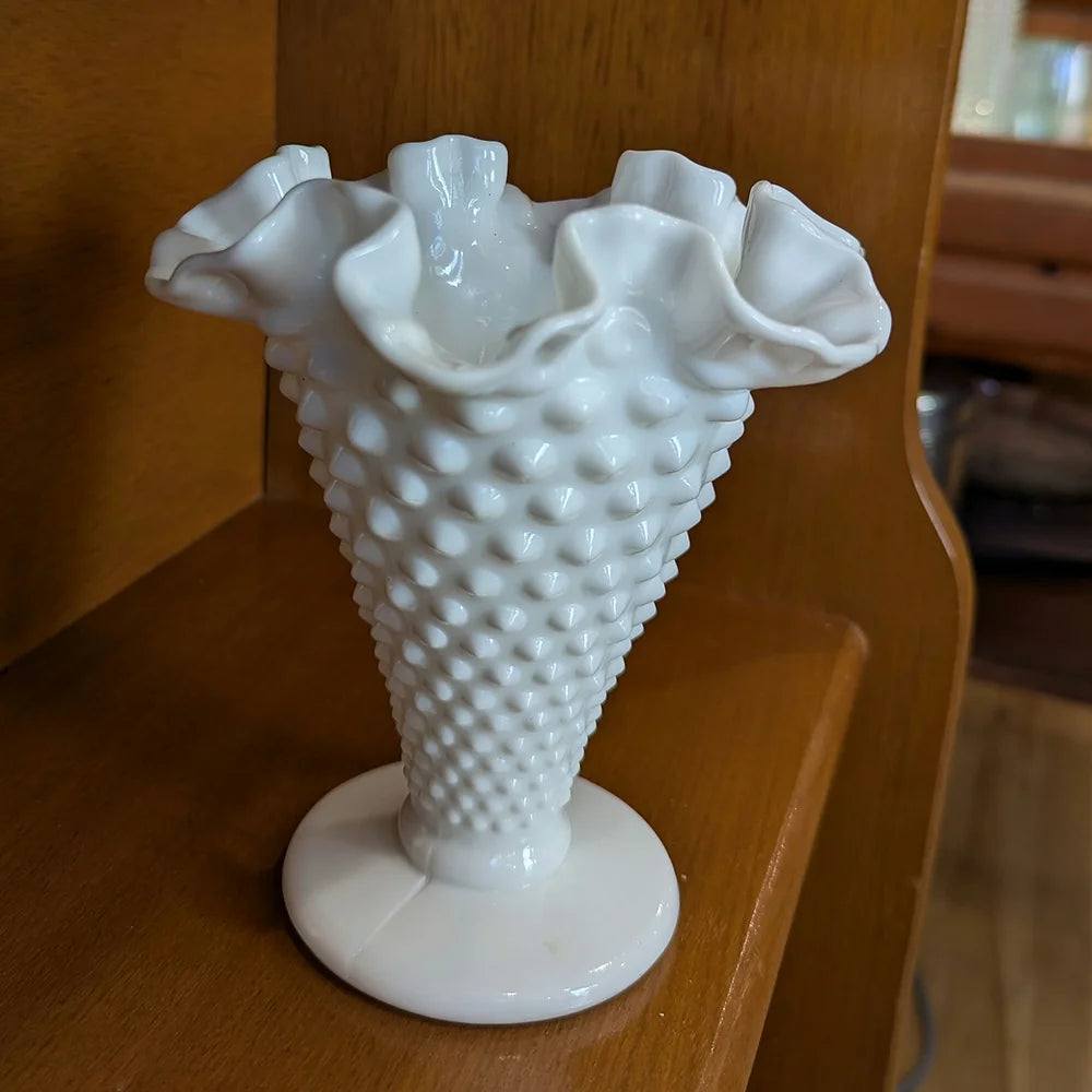 Vintage Fenton Milk Glass Hobnail Vase