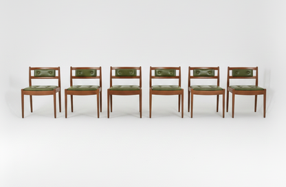 Chiswell Teak Button-Back Chairs, Set of Six — Green