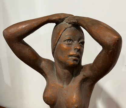 Mid Century Clay sculpture of a Woman Nude signed 1970s decor