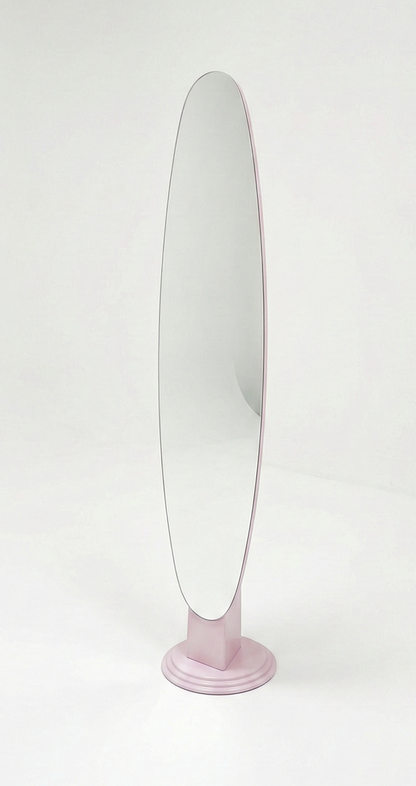 Mid Century Oval lipstick mirror in Lilac 1970s standing mirror