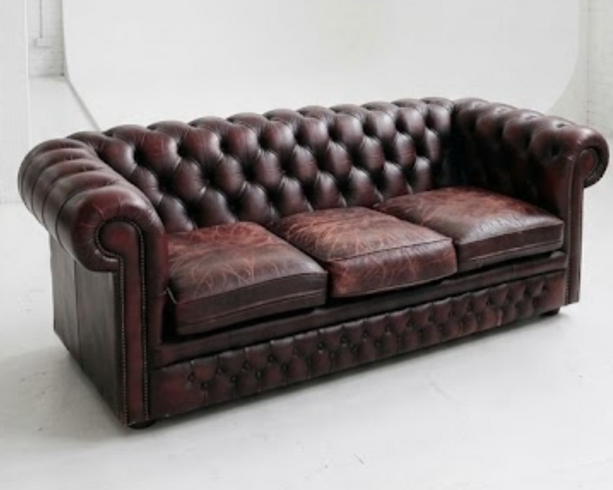 Chesterfield lounge deep burgundy ox blood leather three seater lounge sofa
