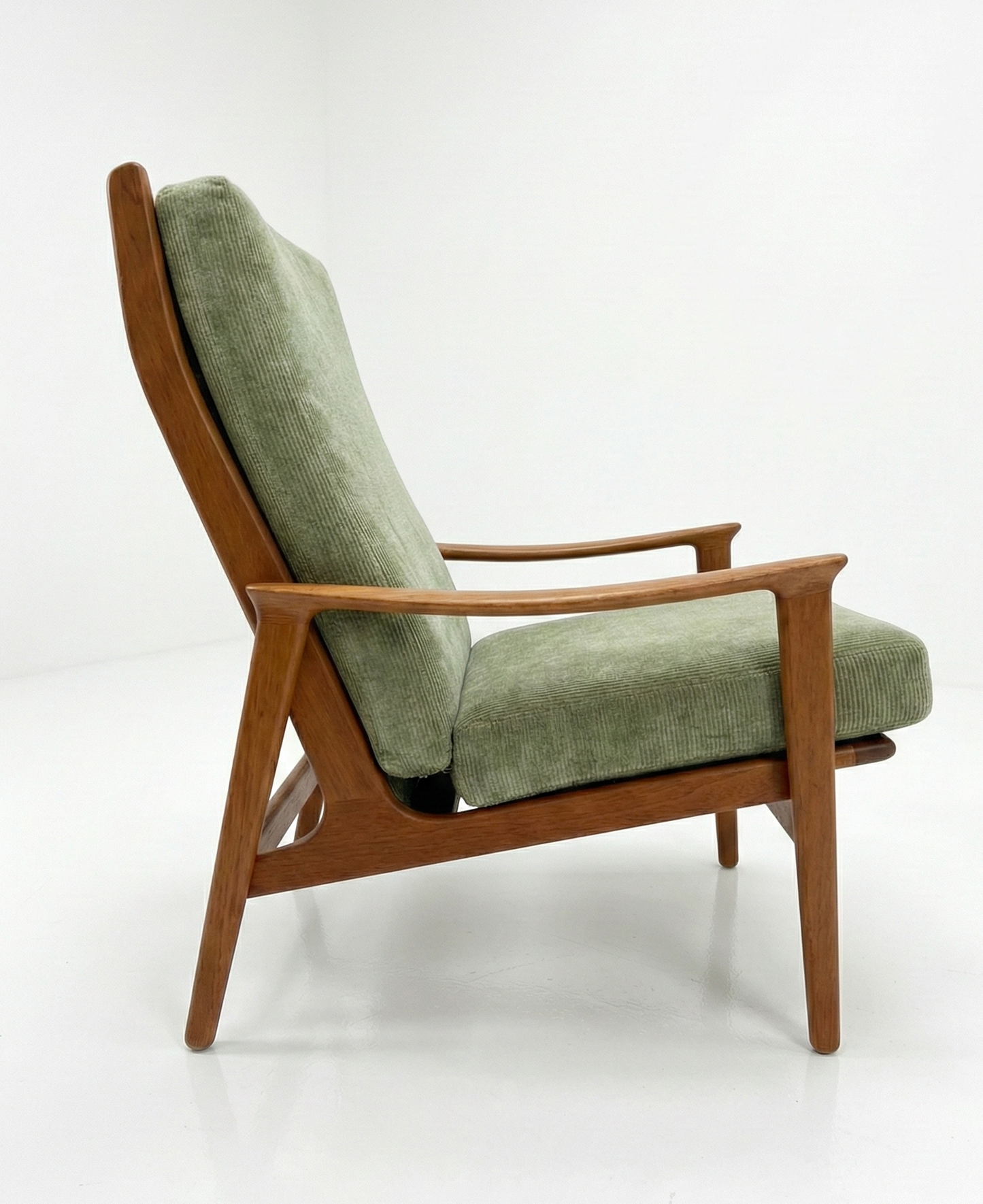 Mid Century Parker Nordic No 161 chair 1960s Australian made teak armchair seat sage green cord