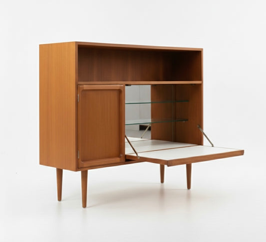 Mid Century Chiswell bar and storage teak cigar legs retro sideboard cabinet