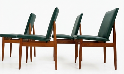 Parker No. 118 Slab Back Nordic Chairs Set of four deep green vinyl teak