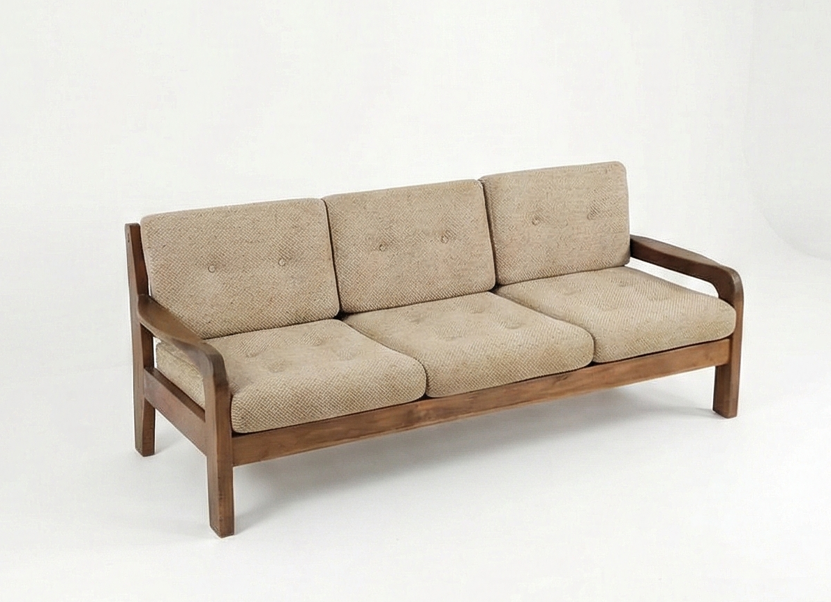 Mid Century Danish Backwood sculpture lounge three seater sofa settee original wool