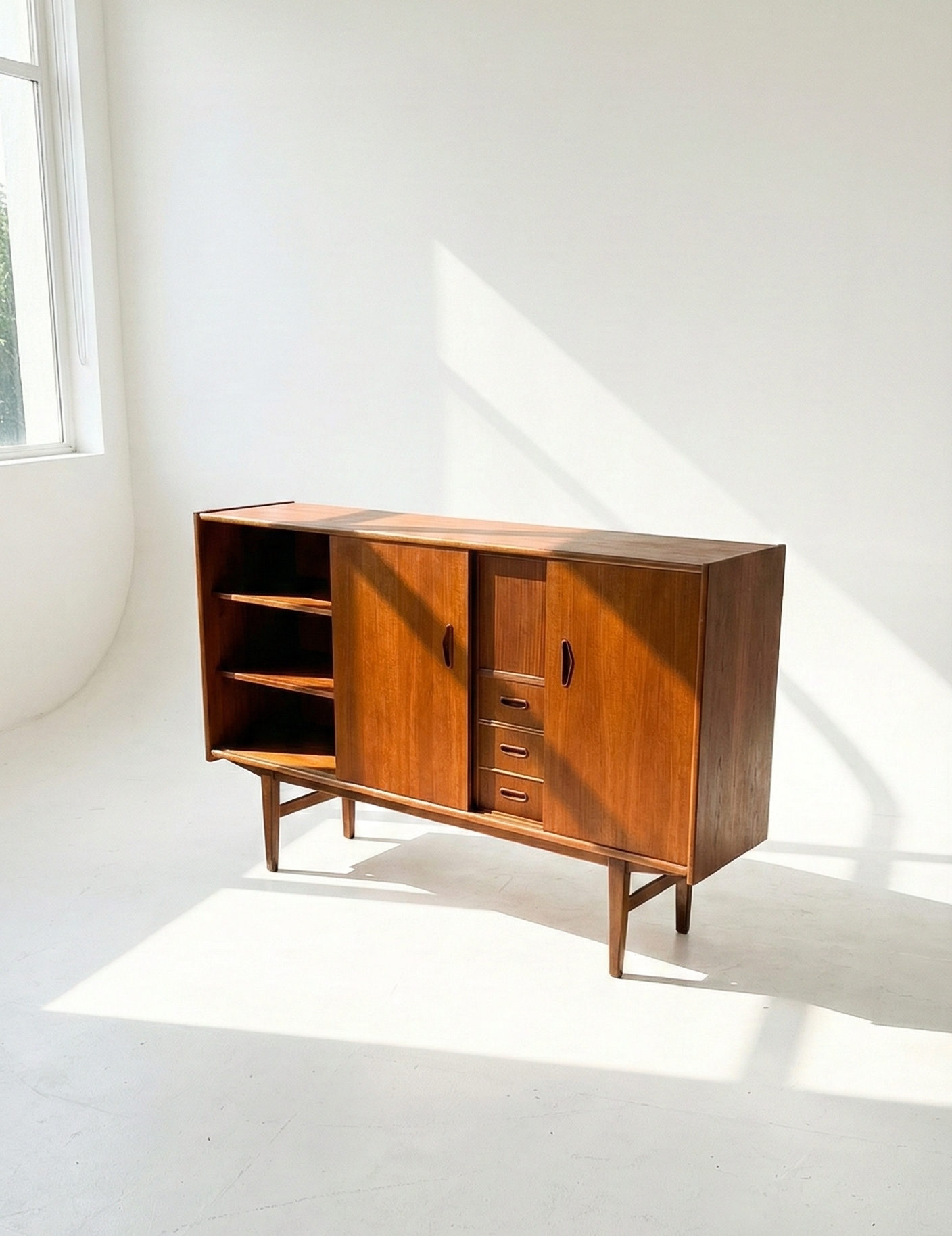 Mid Century Danish Highboard storage sideboard liquor cabinet teak 70s era unit
