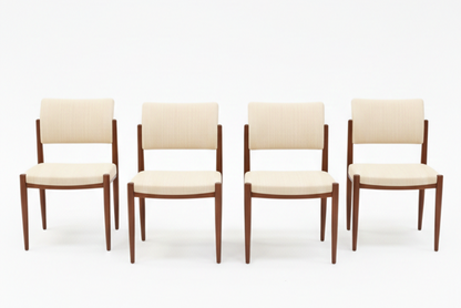 Mid Century Nordic Chiswell Cream vinyl teak set of four chairs vintage condition